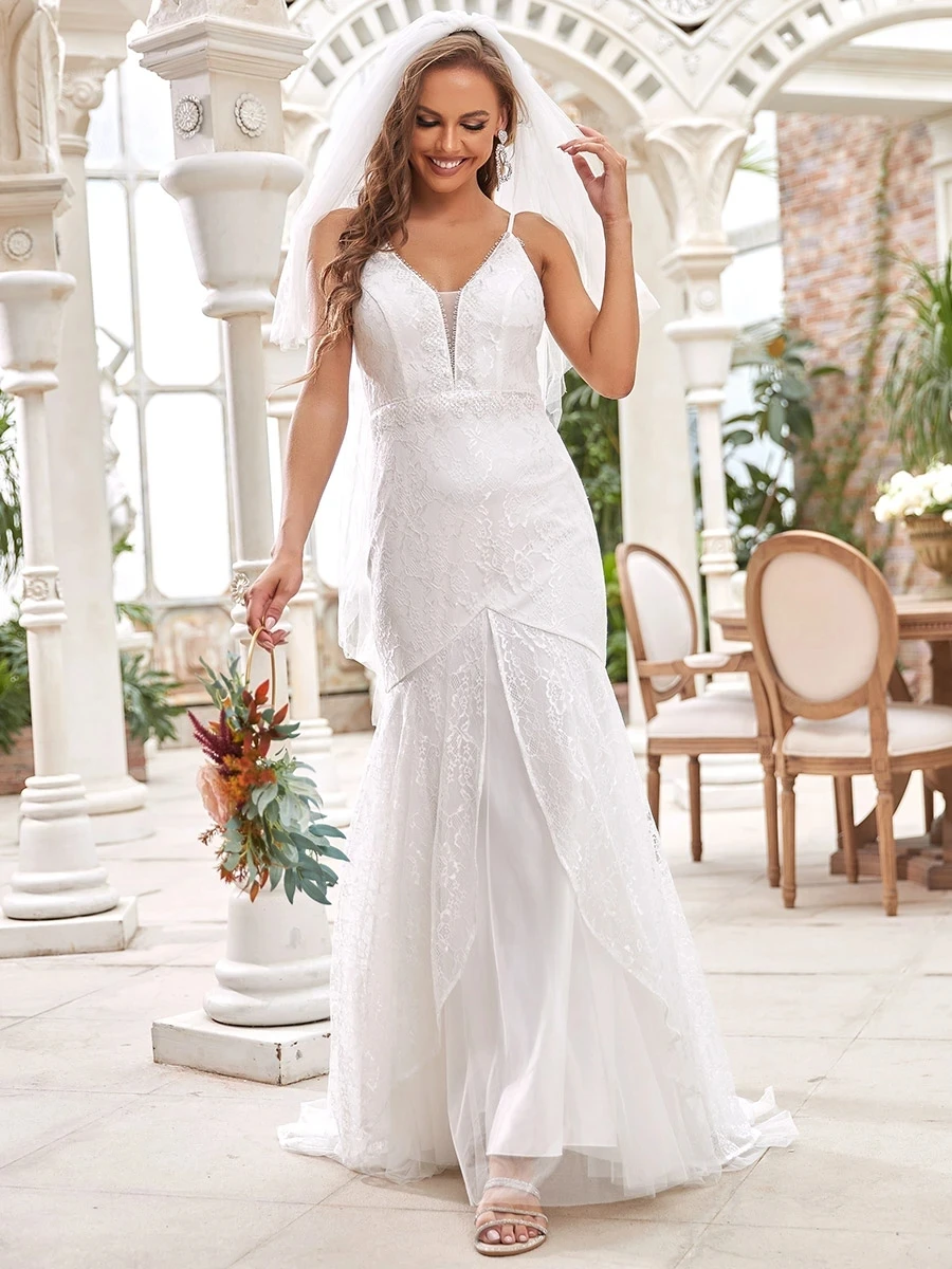 

Женское платье с V-образным вырезом Ever Pretty, длинное свадебное платье до пола на бретелях-спагетти, лето 2021