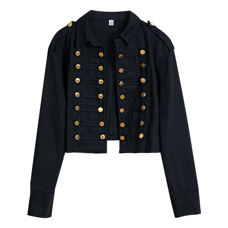 

PERHAPS U Ladies Women Vintage Palace Skinny Double-Breasted Long-Sleeved Denim Jacket C3007