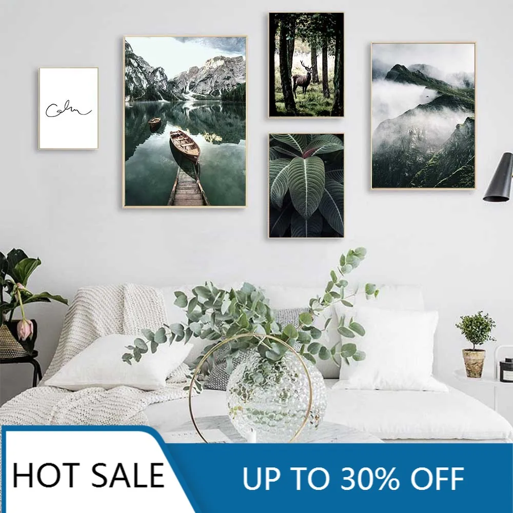 Настенная Картина на холсте с изображением лодки и озера постеры принтом