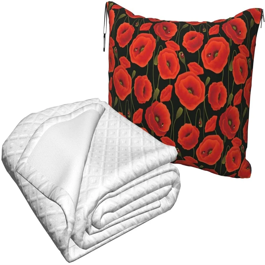 vender Red Poppy Travel Travesseiro Cobertor Dois-em-um Mochila Cinta E Compacto Avião Saco Cintura Suporte 60x43 Polegadas