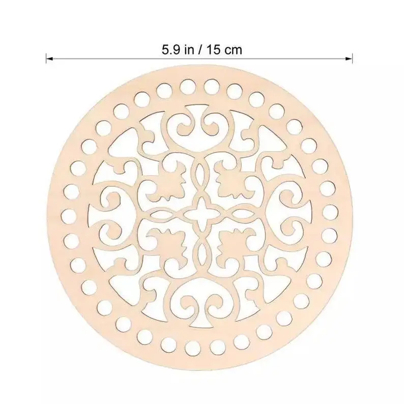 

5 pieces laser cut15cm wooden bottom basket craft wood slices crochet bag