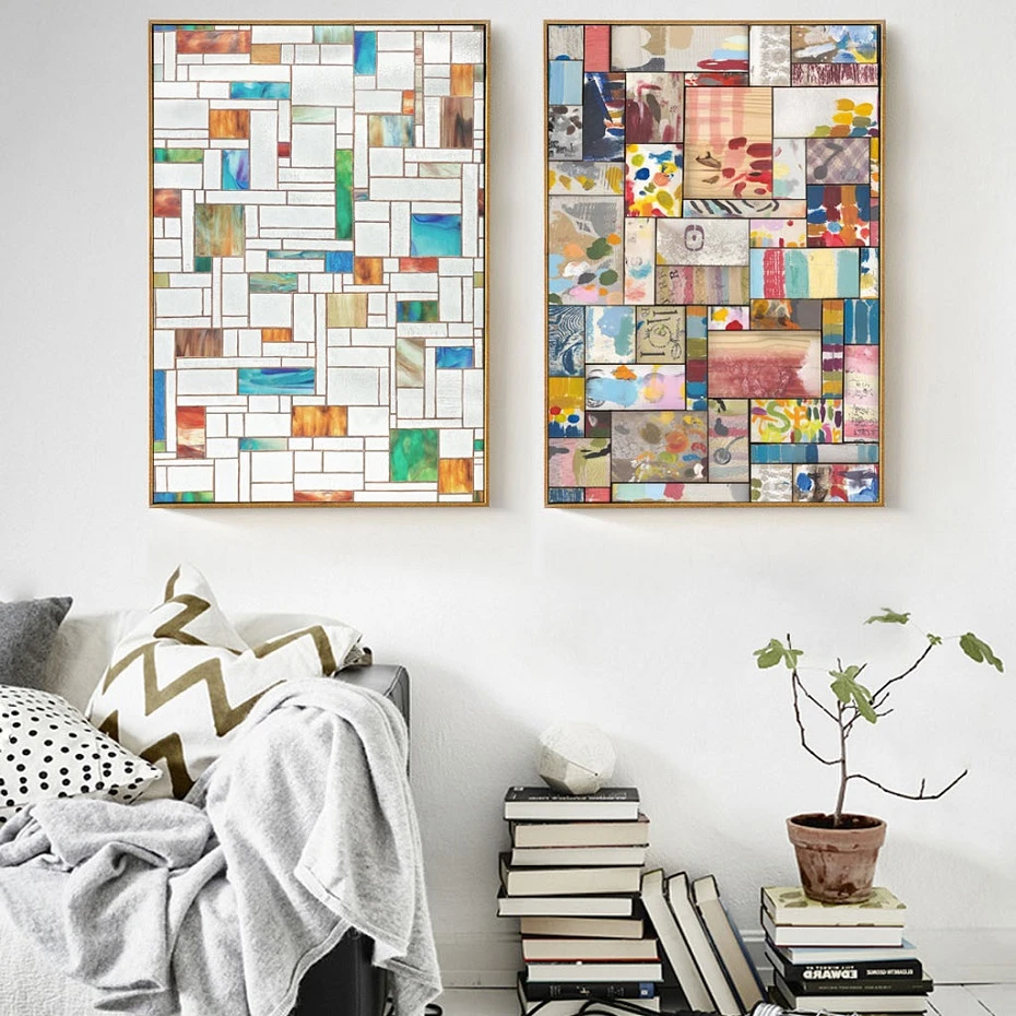 Modern Abstract Square Multi Colors Canvas Painting Poster Print POP Wall Art Picture on for Kids Room Gallery Home Decor | Дом и сад