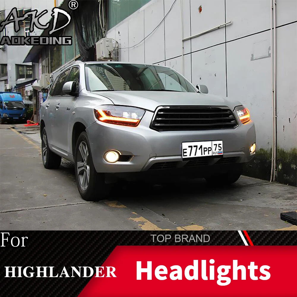 Головной фонарь для Toyota Highlander 2007-2011 фары Противотуманные фары Дневные ходовые огни DRL H7 светодиодный Биксеноновая лампа автомобильные аксессуары