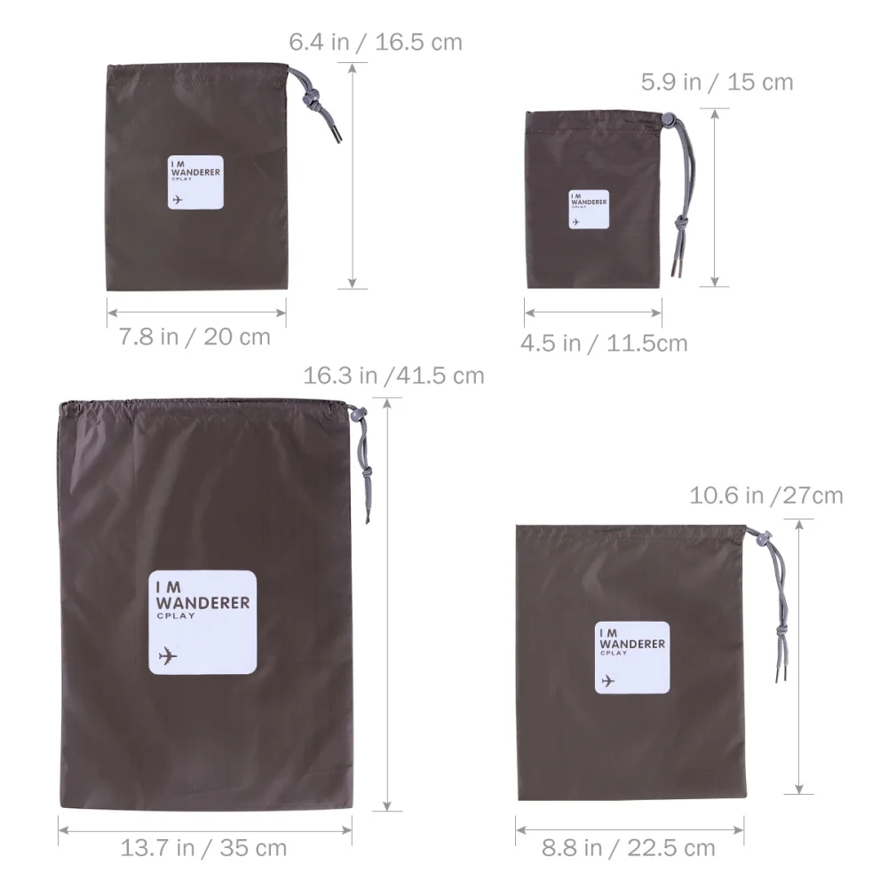 

WINOMO 4pcs Universal Outdoor Travel Waterproof Nylon Drawstring Storage Bags Pouches Organizers in Different Sizes (Coffee Lett