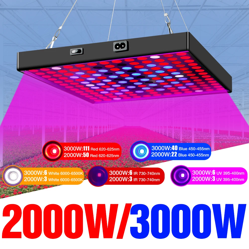

US EU UK LED Plant Grow Light 220V Full Spectrum Phyto Lamp 2000W Hydroponic Bulb 3000W Fitolampy Indoor Flower Growth Tent Box
