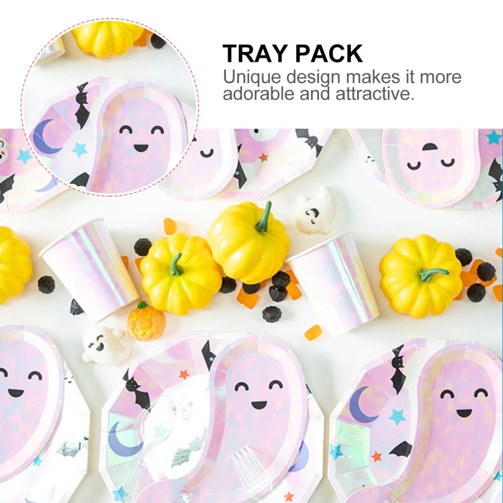 

1 Set of Halloween Disposable Tableware Paper Plate Paper Cup Fork Spoon Set