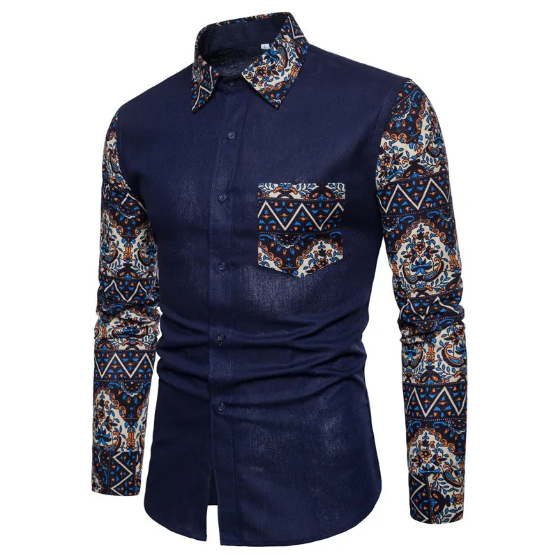

Vinatge Slim Fit Men's Shirts Long Sleeve Business Casual Patchwork Men Shirts 5XL Plus Size Summer Shirts Single Breasted A434