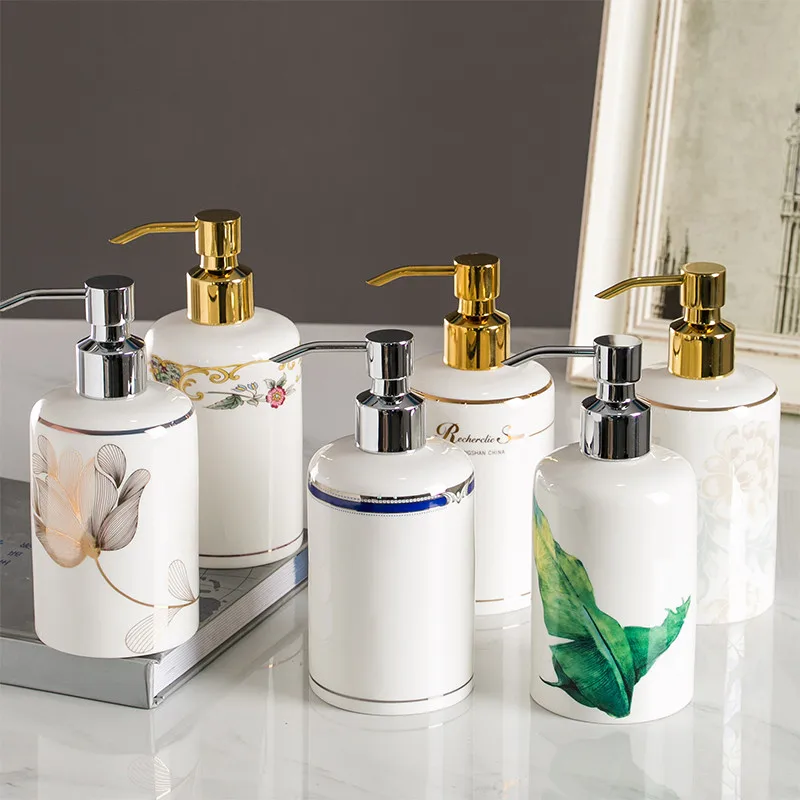 

Liquid Soap Dispensers Ceramic Emulsion Dispensing Bottle Press Portable Hand Shower Gel Shampoo Bottle 550ML Free Shipping