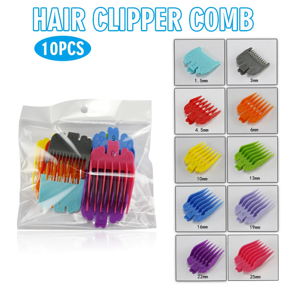 

10pcs Hair Clipper Guide Comb Hair Limit Combs Professional Trimmer Guards Attachment For Wahl 1.5/3/4.5/6/10/13/16/19/22/25mm