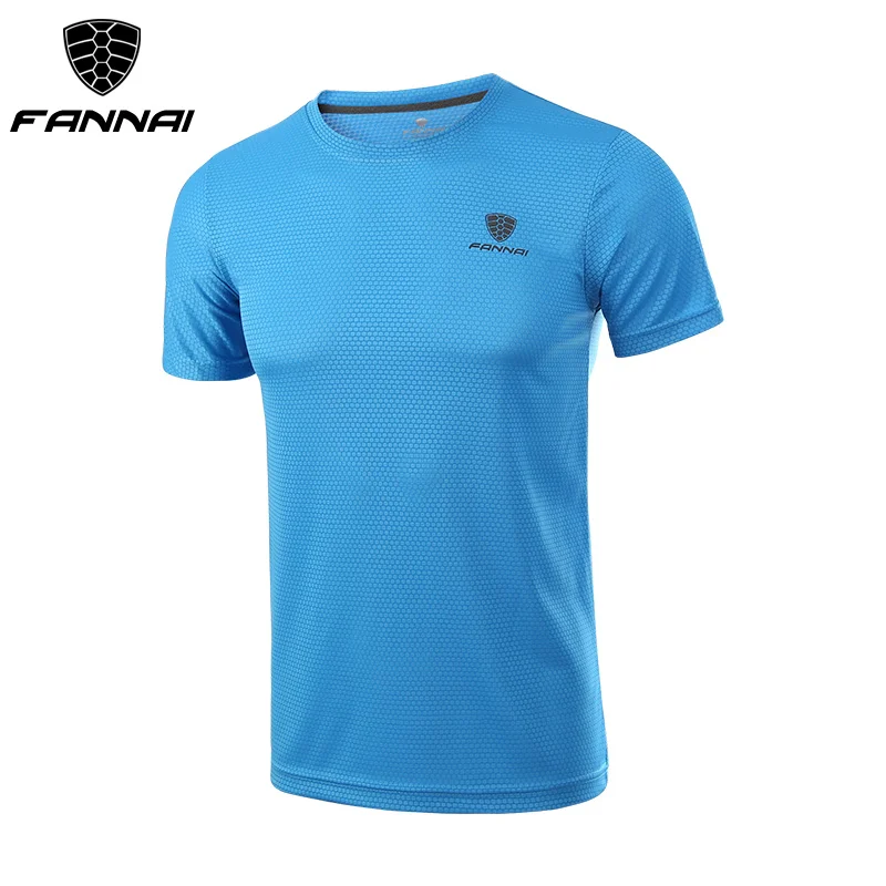 FN015Blue FANNAI Мужская футболка, спортивные топы, футболки, быстросохнущая футболка для фитнеса, спортзала, мужские футболки для бега, Майки с коротким рукавом, спортивная одежда для тренировок - Цвет: FN015Blue