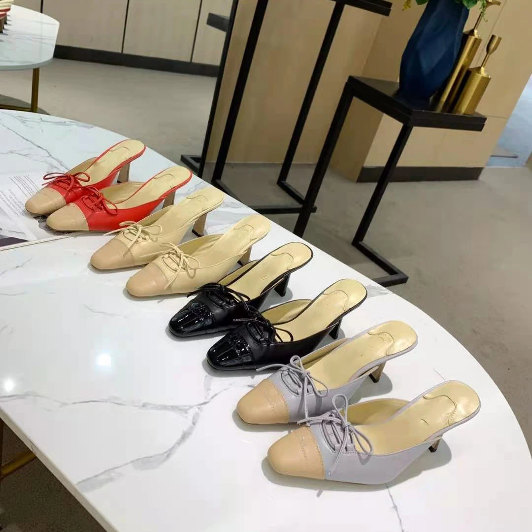 

Vallu 2021 summer new style leather stitching bow decoration fashion casual high-heeled female sandals