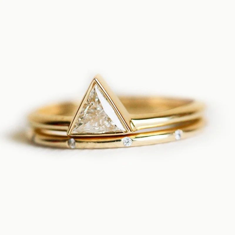 

Fashion gold simple triangle zircon ring female high quality wedding ring set female engagement party jewelry