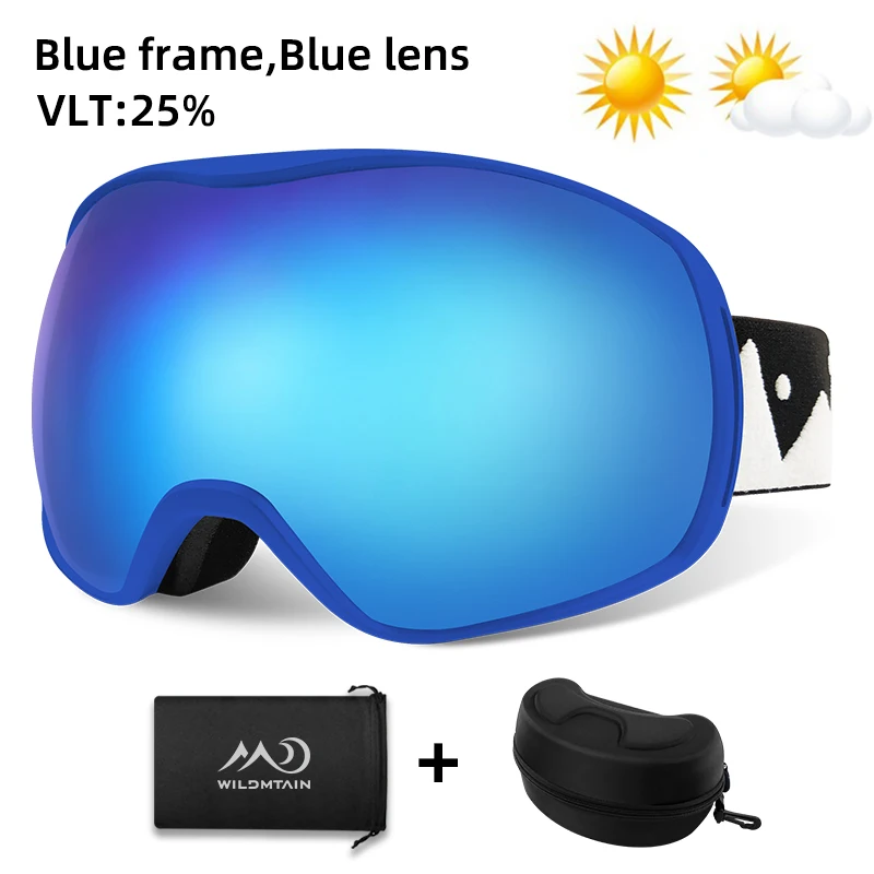 Blue with case WILDMTAIN очки горнолыжные, зимние противотуманные очки, двухслойные лыжные очки, УФ-защита, для спорта на открытом воздухе, молодежные мужские и женские лыжные очки - Цвет: Blue with case
