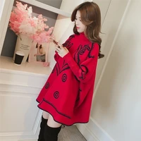 new autumn and winter long high collar pullover sweater cape female red coat