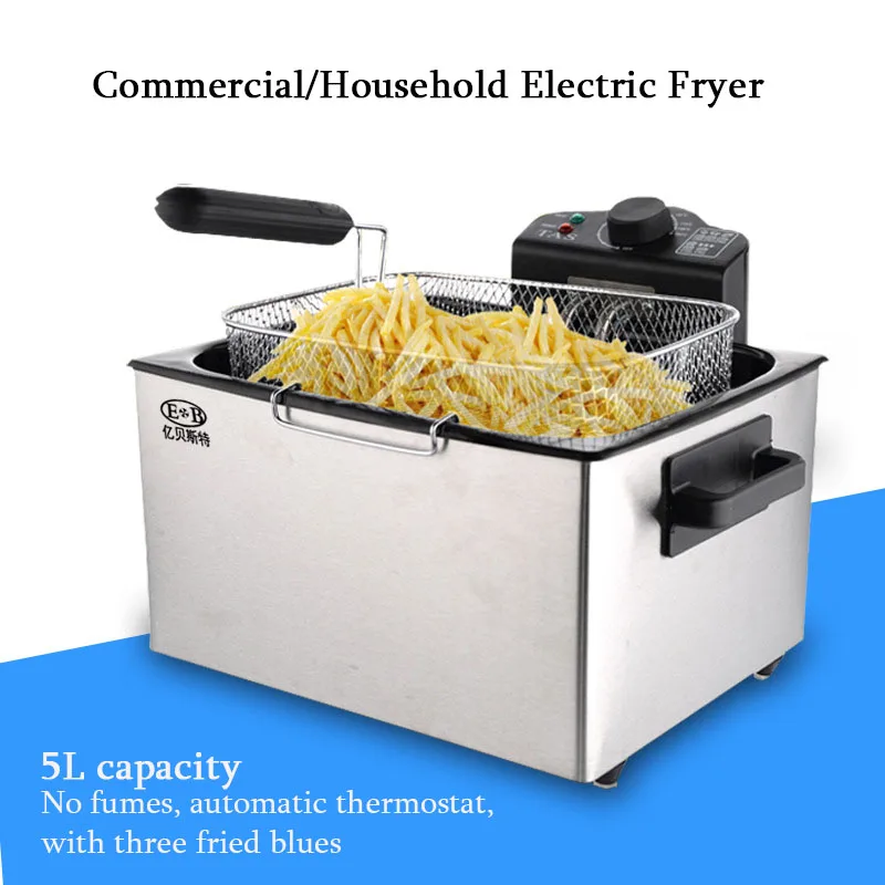 2000 Вт Коммерческая фритюрница 5л жареная картофель фри курица крылья без масла