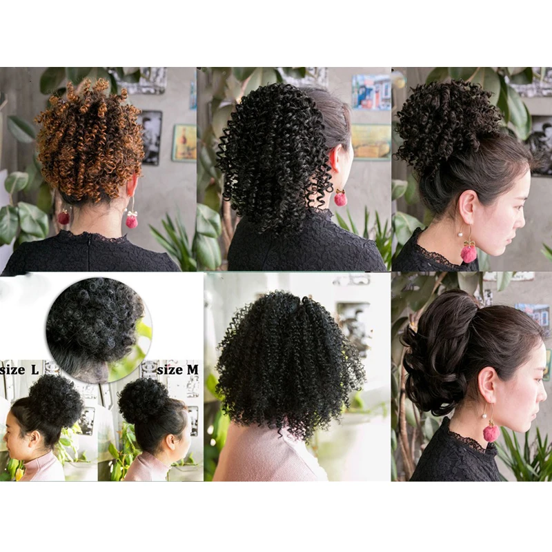 Синтетический слоеный афро кудрявый шиньон наращивание волос для женщин пучок с