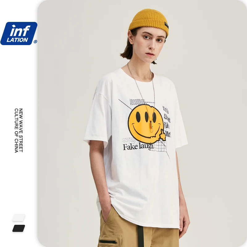 Мужская хлопковая футболка с коротким рукавом и принтом Смайла|Мужские футболки|