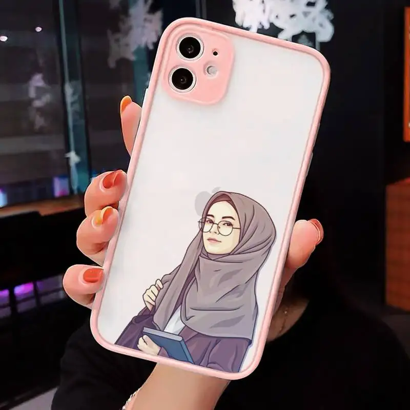 

cartoon hijab muslim Girl Phone Case Matte Transparent for iPhone 7 8 11 12 s mini pro X XS XR MAX Plus cover funda