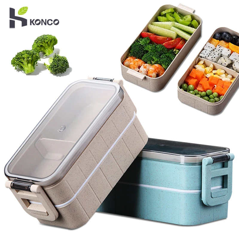 Konco Ланч-бокс Bento box для студентов, офисных работников, двухслойный микроволновый нагревательный ланч-контейнер, контейнер для хранения еды