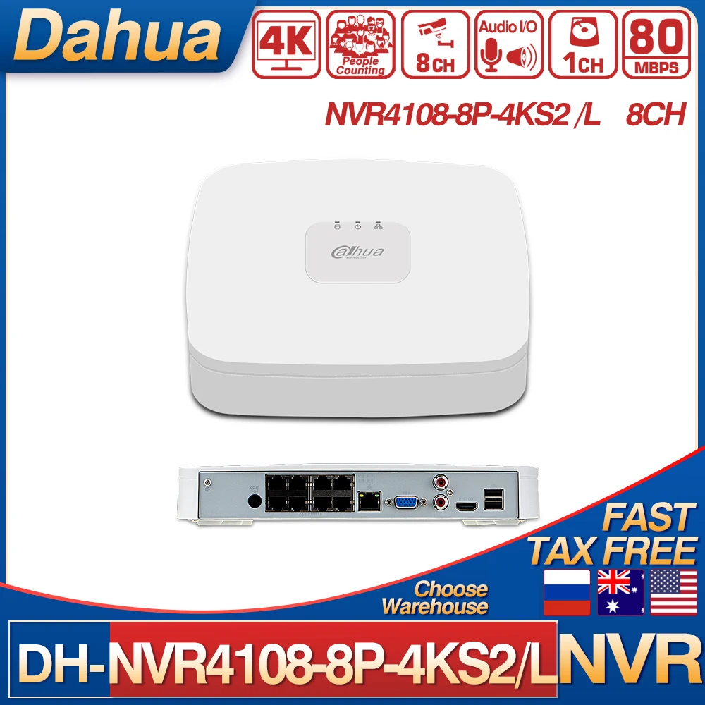 

Dahua NVR4108-8P-4KS2/L 8 Channel Smart 1U 1HDD 8PoE Network Video Recorder H.265+ AI Face Detection HDMI People Counting