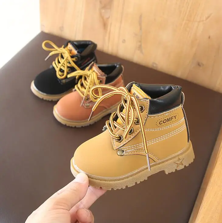 Детские ботинки для мальчиков и девочек кожаные сапоги модные Водонепроницаемый