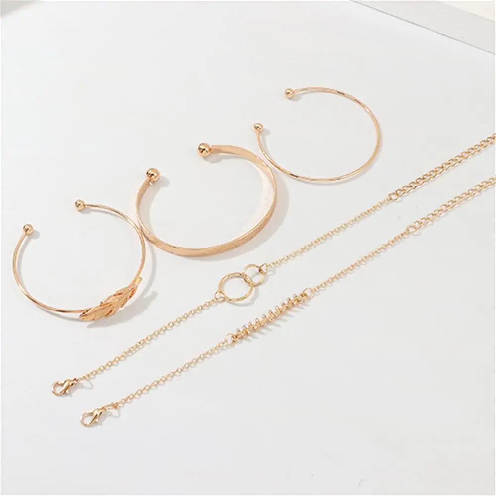 Platform Hot Sale Gold Metal Leaf Bracelet Classic Ring 5 Piece Set Female jade bracelet bangles браслет женский #3N28 |
