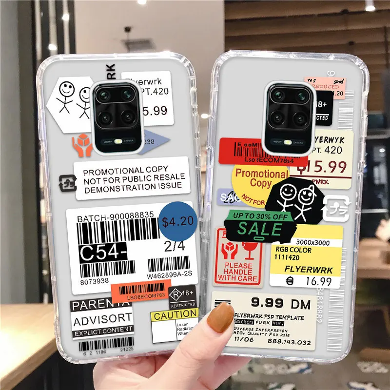 

Funny Stickers Label Case For Xiaomi Redmi Note 8T 7 Pro 7S 8 8A 7A 6A 10X TPU Airbag Cover Mi 11 Lite A3 A2 9 Poco X2 Fundas