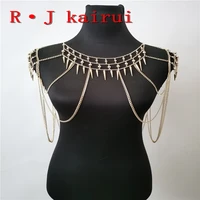 new rjby28 gold chains neck shoulder beads plastic rivets body jewelry unique top costume jewelry 2 colors