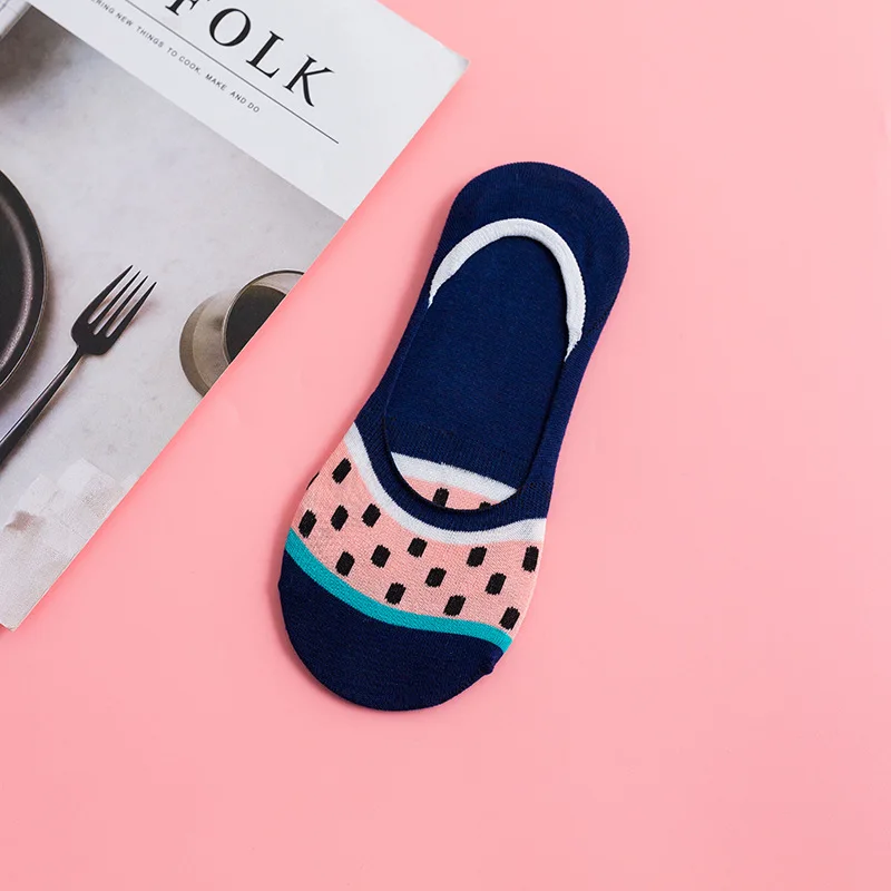 Носки невидимки женские с яркими фруктами удобные хлопковые короткие носки до