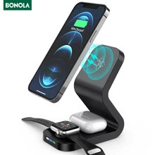 Bonola 15W Magnetic Wireless Charger 3 in 1 for iPhone 13/12 Pro Fast Charging Station Dock for Airpods Pro 2/Apple Watch 7 6 5
