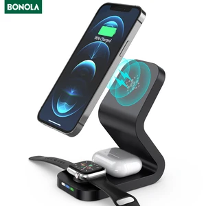 bonola 15w magnetic wireless charger 3 in 1 for iphone 1312 pro fast charging station dock for airpods pro 2apple watch 7 6 5 free global shipping