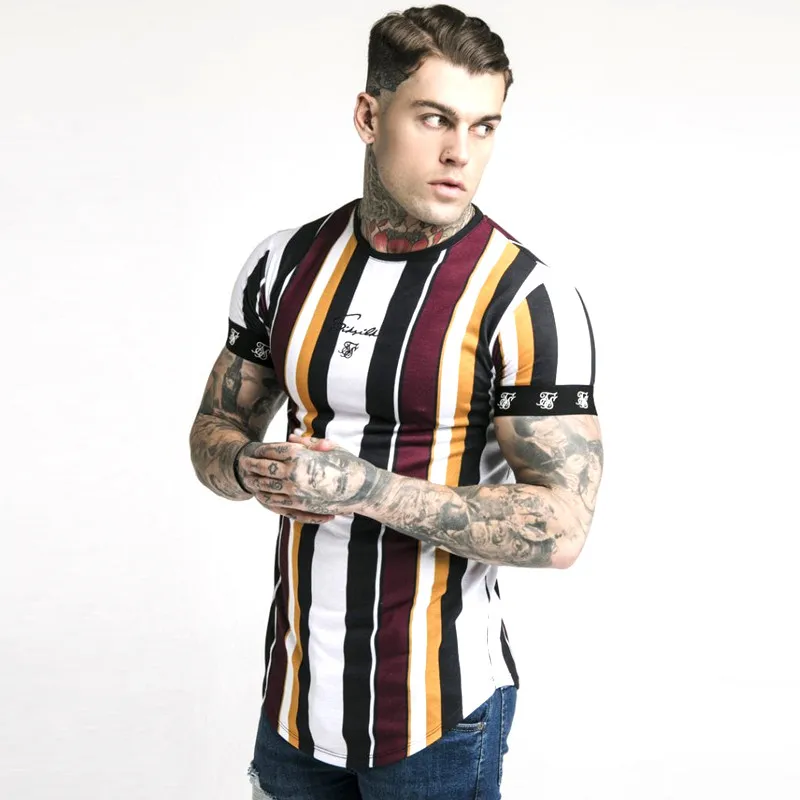 Мужская шелковая футболка в полоску повседневная быстросохнущая из полиэстера с