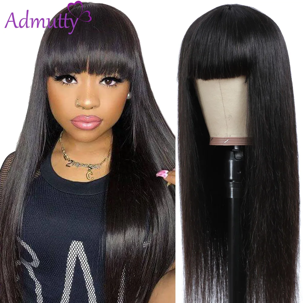 Прямые парики из человеческих волос с челкой парик машинного изготовления без