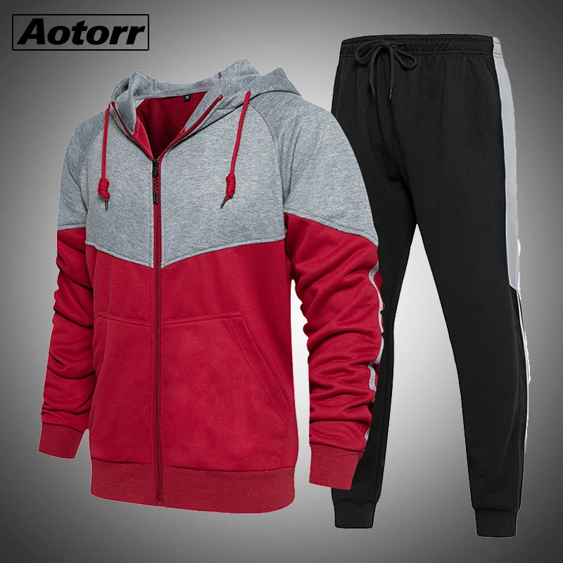 

Спортивный костюм мужской из 2 предметов, свитшот на молнии с капюшоном и штаны, облегающий, брендовая одежда, осень