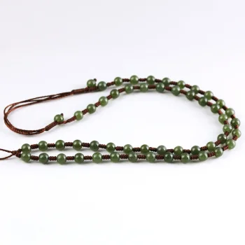 Ожерелье с подвеской ручной работы из натурального зеленого нефрита веревка