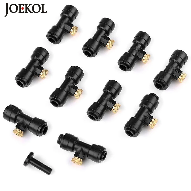 10PCS 1/4'' Tube OD Low Pressure 6MM Water Tee Connector With Brass Misting Nozzle Slip Lok Quick Connect 10/24 Mist Nozzle