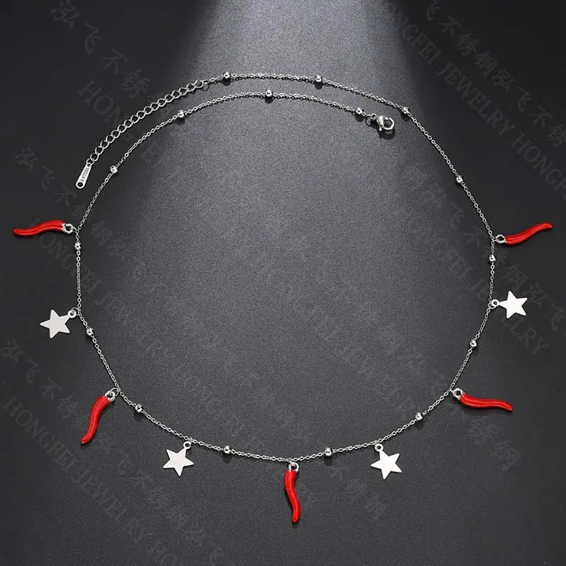 Корейский Стиль из нержавеющей стали черного цвета красного чили подвеска с