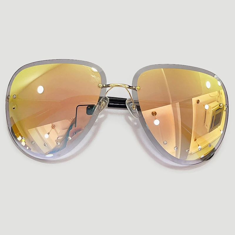 

Retro Pilot Rimless Sunglasses Men Women Luxury Brand Design Sun Glasses Female Driving Eyewear UV400 Oculos De Sol