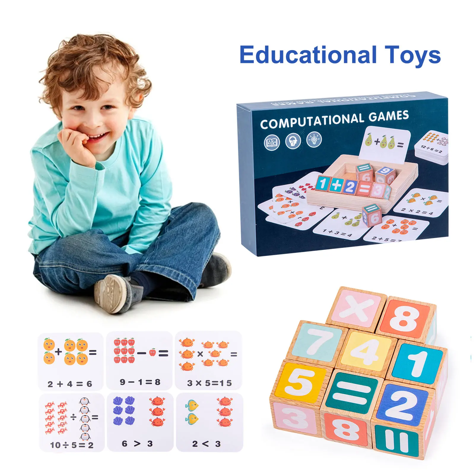 

Игра с подходящими цифрами, детская деревянная математическая обучающая игрушка с деревянными блоками и обучающими картами для детей в воз...