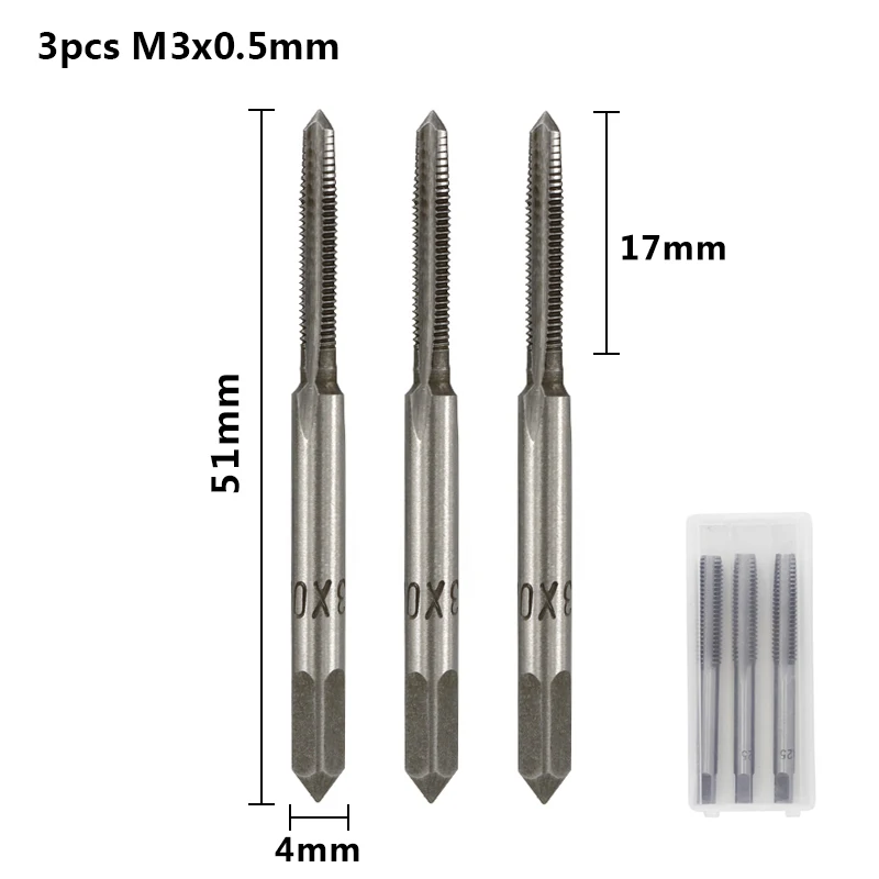 3pcs M3x0.5 3 шт. M2 M2.5 M3 M3.5 M4 M5 M6 M8 M10 M12 метрической резьбы краны винт из быстрорежущей стали кран сверла по металлу прямые человеческие волосы для наращивания, набор пробка для флейты краны ручной инструмент - Цвет: 3pcs M3x0.5