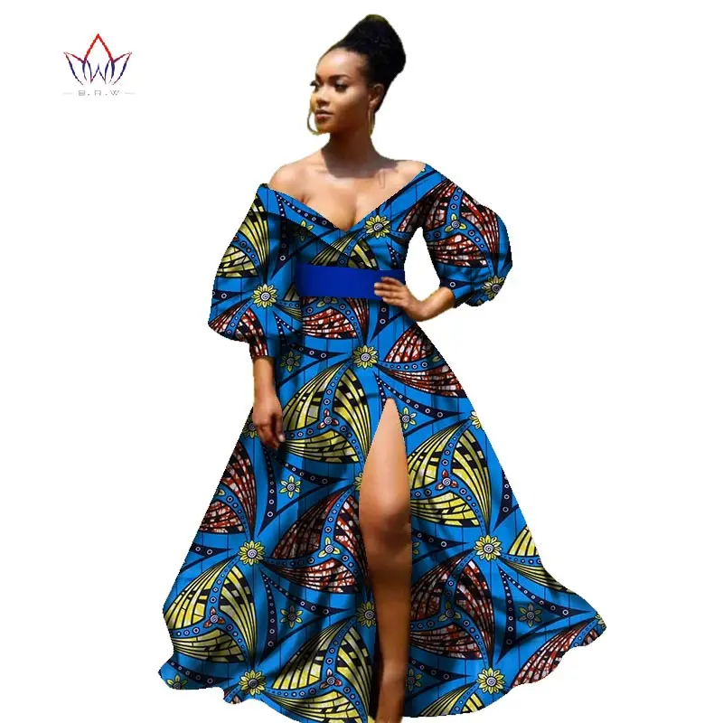 african bazin dresses for women african Three Quarter sleeves dresses for women african clothing wax dashiki fabric WY2255