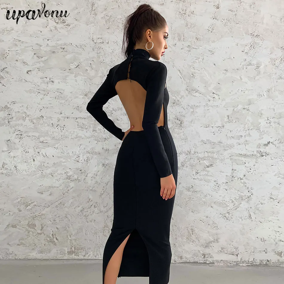 

Free Shipping New Arrival Backless Sexy Long Sleeve Bandage Dresses 2020 Fall Clothes Women Bandage Dress Bodycon Party Dresses