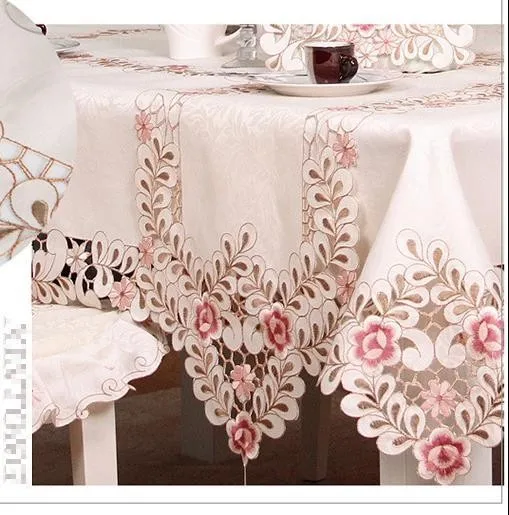 Wedding Embroidered Tablecloth Party &amp Banquet Round or Rectangle Dinning Table Cloth Coffee Cover Rose Runner | Дом и сад