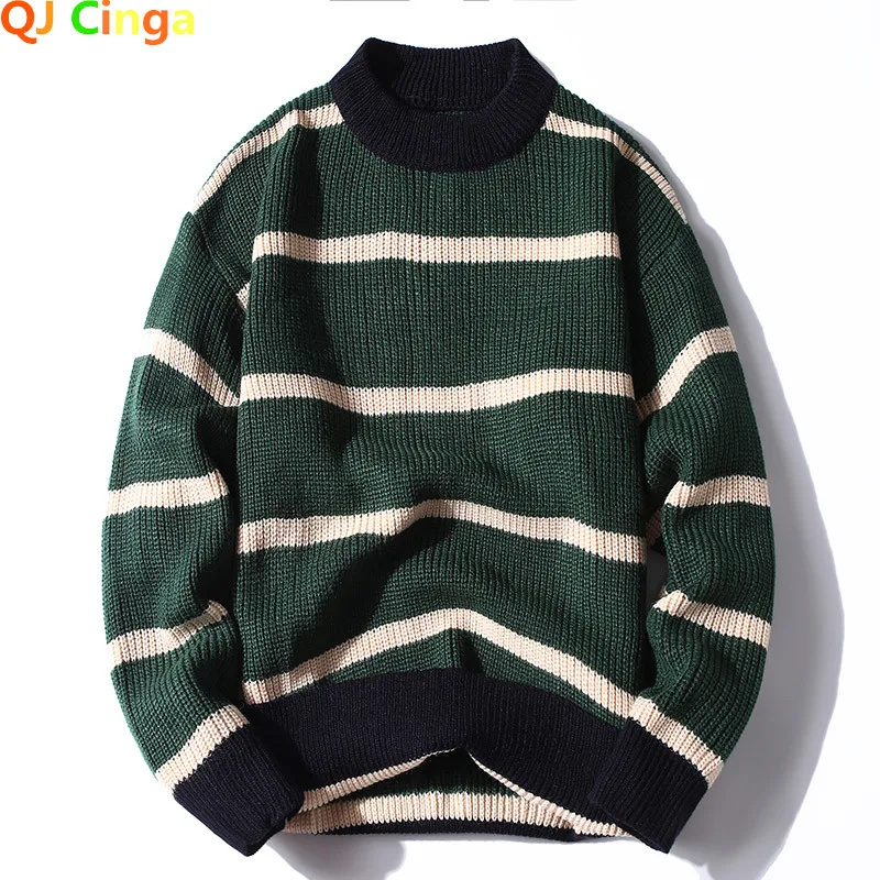 

Мужской трикотажный свитер в полоску, с круглым вырезом