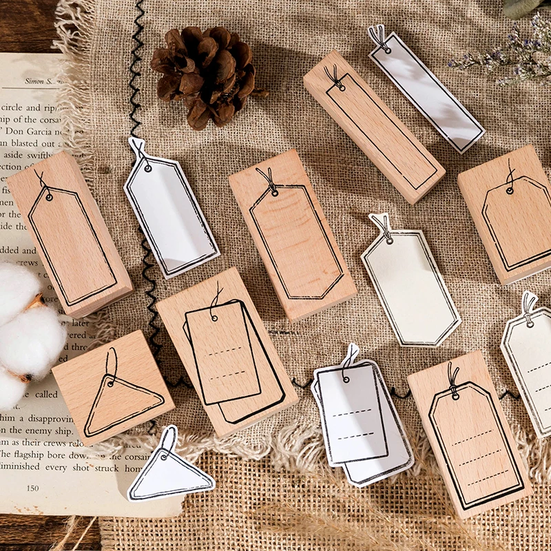 Винтаж серии бирки деревянный штамп в виде геометрических фигур этикетка