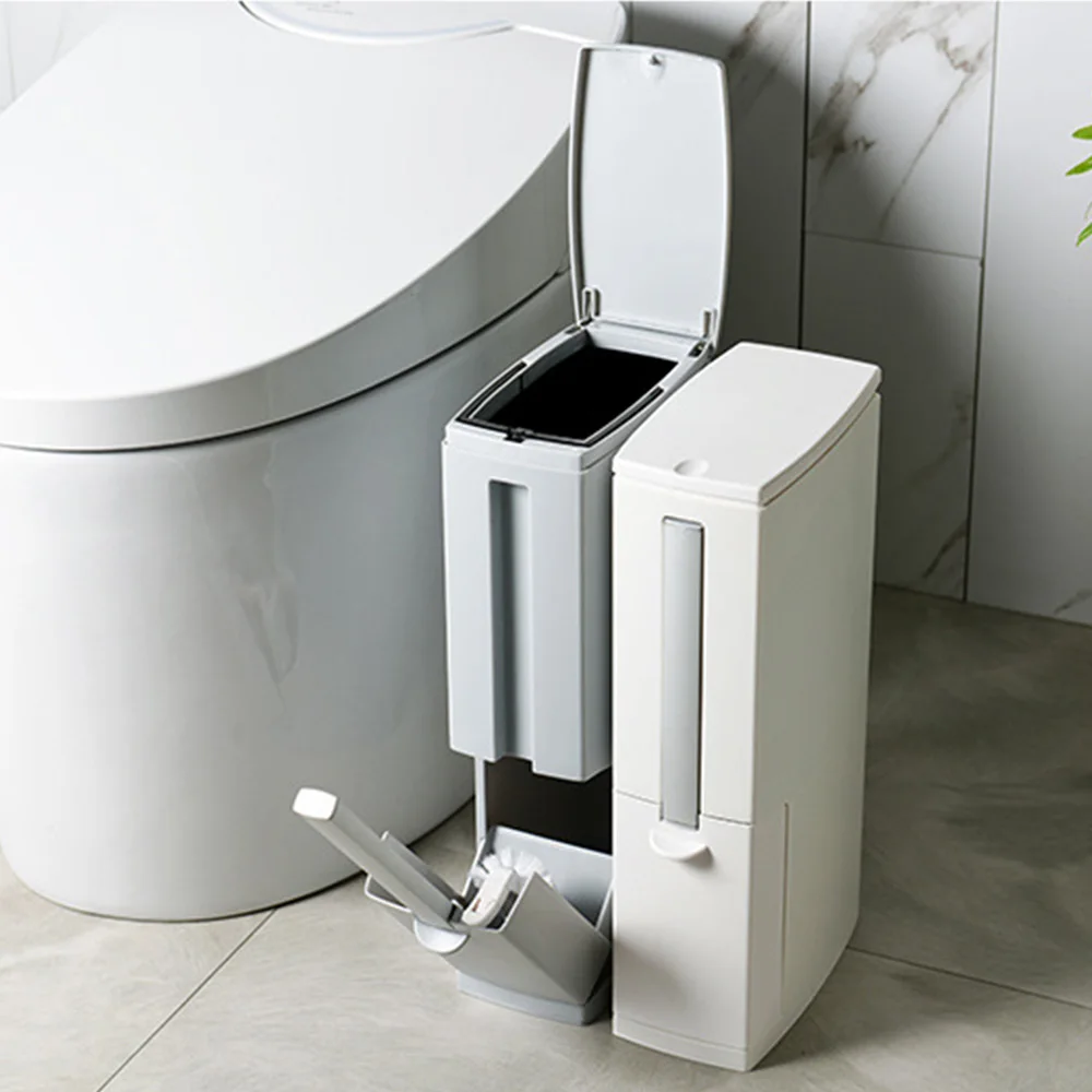 Узкий Пластик мусорный бак набор для туалетной щетки Ванная комната мусорное