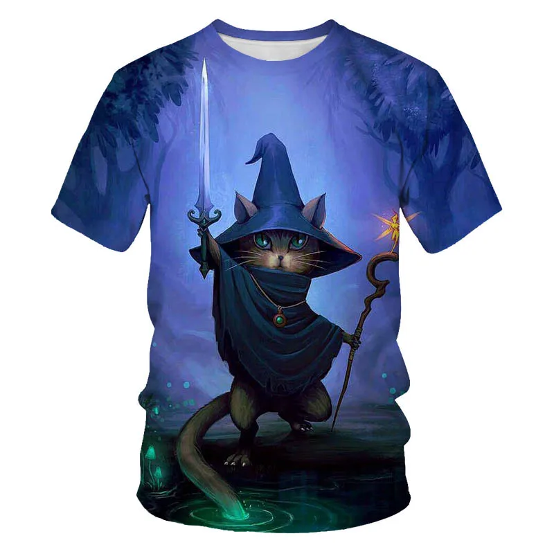 

Summer new cute kitten 3D printing O-neck men's shirt street parent-child men's shirt 100-6XL large size T-shirt for men