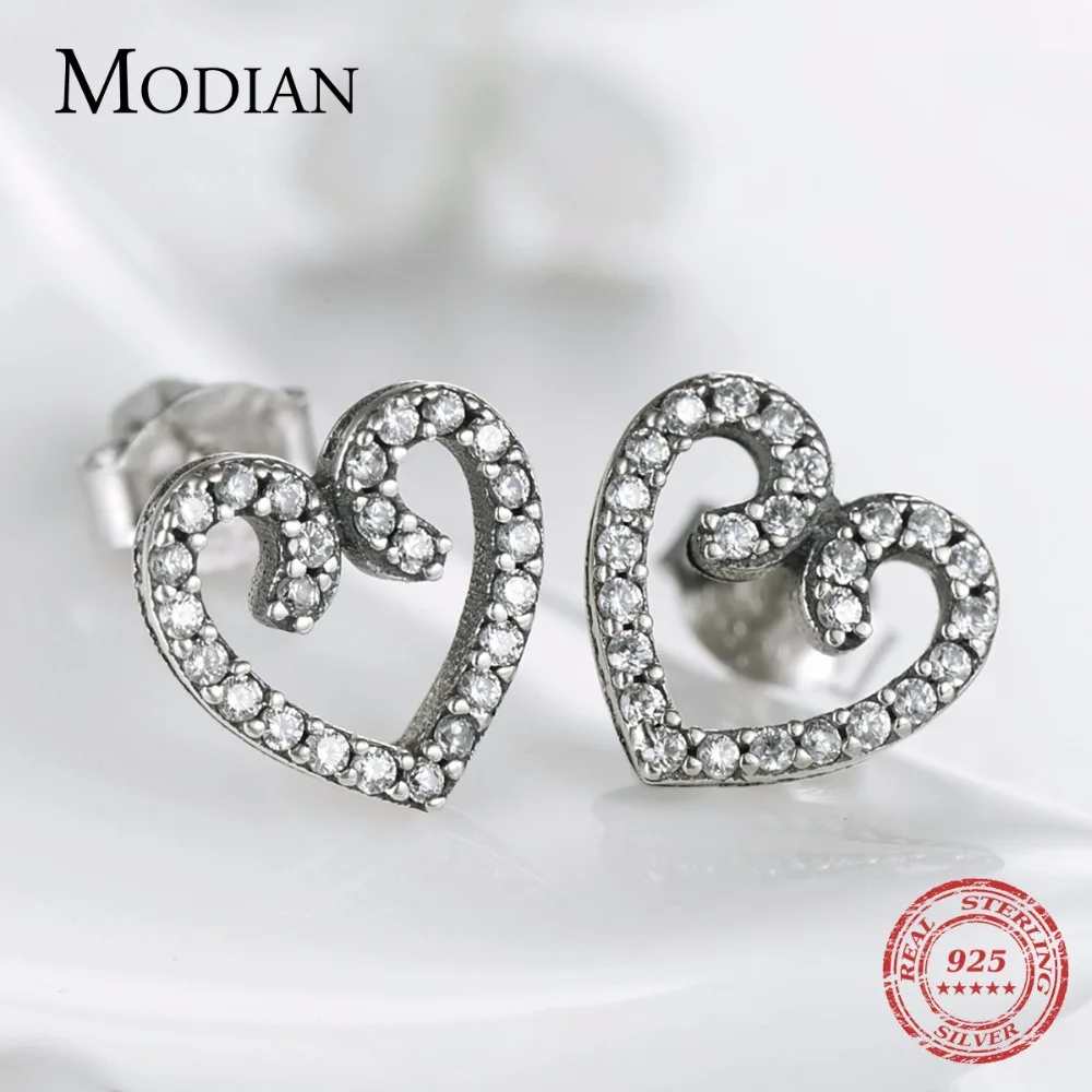 Modian 2021 Новинка в винтажном стиле Сверкающие сердца кубического циркония серьги