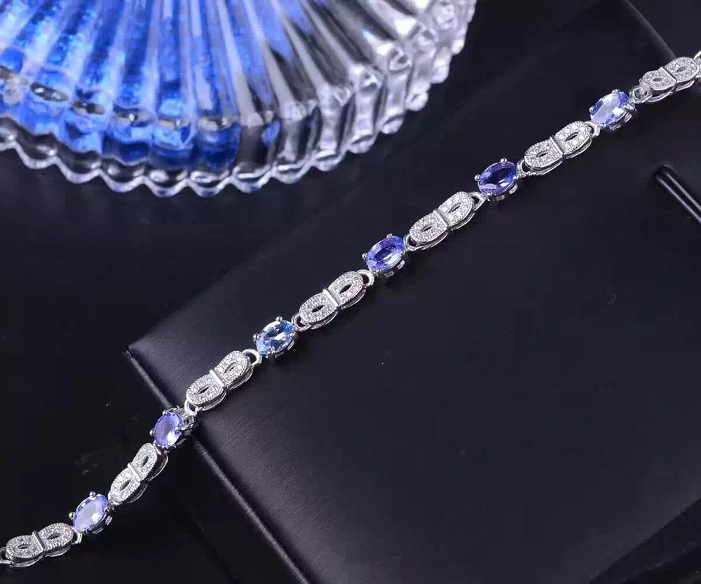 Роскошный Серебряный браслет с камнями 4 карат натуральный Танзанит твердый 925