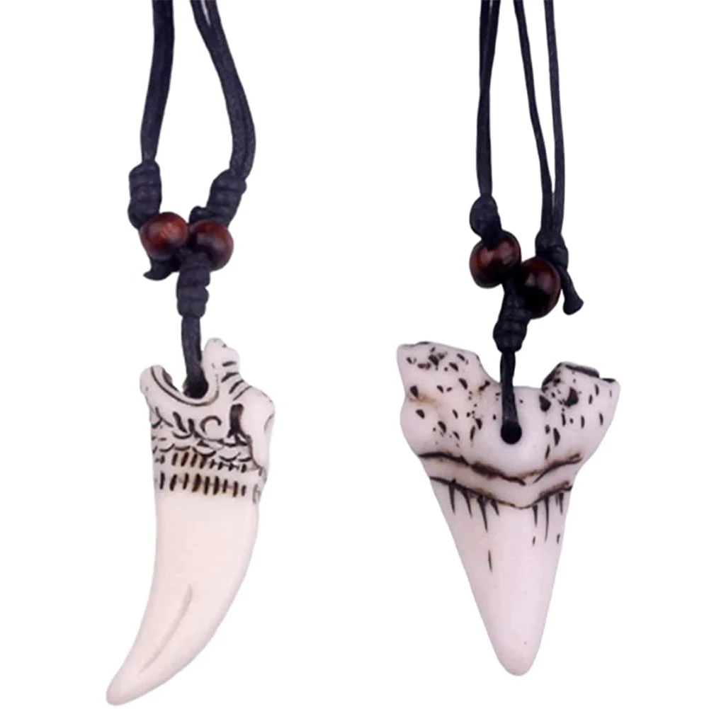 2Pcs Wolf Shark Tooth Necklace Wolf Fangs Sharktooth Pendant Necklace for Men Women Personalized Jewelry Gifts